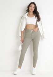 Ciemnozielone Spodnie Skinny Kyllienne. Zielone jeansy Born2be, na wiosnę, m, bez wzorów, z jeansu, z podwyższonym stanem, długie. W wyprzedaży za 59.49 zł.