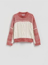 Sweter z ozdobnym splotem - wielobarwny. Swetry Reserved, l, bez wzorów, z dzianiny, bez ramiączek. Za 199.99 zł.