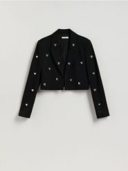 Marynarka z aplikacjami - czarny. Czarne marynarki i żakiety Reserved, l, z aplikacjami, z dzianiny, bez ramiączek. Za 179.99 zł.