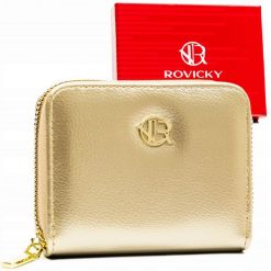 Portfel złoty Rovicky R-PRK-02-HRH. Żółte portfele bez wzorów, ze skóry ekologicznej. Za 49.99 zł.