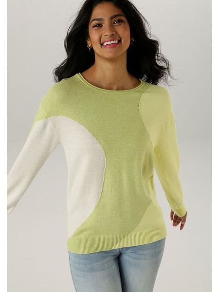 Aniston Sweter w kolorze jasnozielono-białym rozmiar: 40. Zielone swetry Aniston, bez wzorów, bez ramiączek. Za 69.75 zł.