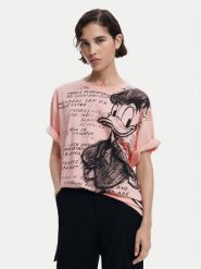 Desigual T-Shirt Donald 25SWTKAH Różowy Loose Fit. Czerwone t-shirty Desigual, xs, bez wzorów, z bawełny, bez kołnierzyka, bez ramiączek. Za 169.99 zł.