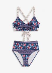 Bikini bustier (2 części) z efektem założenia kopertowego. Niebieskie bikini bonprix, bez wzorów. Za 147.99 zł.