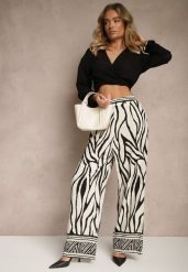 Czarne Szerokie Spodnie z Wiskozy z Lnem High Waist w Zwierzęcy Wzór Fenariela. Czarne jeansy Renee, l, bez wzorów, z jeansu, eleganckie, z podwyższonym stanem. W wyprzedaży za 63.99 zł.