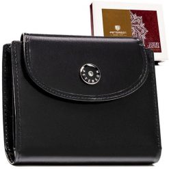 Portfel damski ze skóry naturalnej w czarnym kolorze zamykany na zatrzask - Peterson. Czarne portfele Peterson, bez wzorów, ze skóry. Za 99.00 zł.