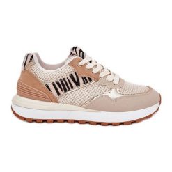 Buty Sportowe Damskie Na Platformie Zebra Beżowe beżowy. Brązowe buty treningowe bez wzorów, ze skóry, bez zapięcia. Za 170.48 zł.