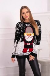 Sweter świąteczny z Mikołajem czarny. Czarne swetry KESI, l, bez wzorów, z wełny, wizytowe, plus size, bez ramiączek. Za 125.45 zł.