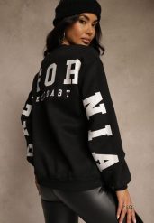 Czarna Bluza Ocieplana z Bawełną Ozdobiona Napisem Fezurra. Czarne bluzy Renee, l, bez wzorów, z bawełny, casualowe, bez ramiączek, bez kaptura. Za 64.99 zł.