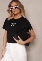 Czarna Bluzka z Bawełny z Motywem Kokardki Norimar. Czarne bluzki Renee, l, bez wzorów, z bawełny, eleganckie, bez kołnierzyka, bez ramiączek. Za 39.99 zł.