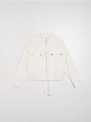 Lekka wiskozowa kurtka bomber z twillowym wykończeniem - biały. Białe kurtki Sinsay, l, bez wzorów, z wiskozy, bez kaptura. Za 79.99 zł.