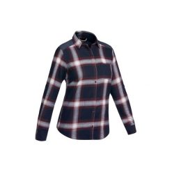 Koszula trekkingowa z długim rękawem TRAVEL100 warm damska. Niebieskie koszule FORCLAZ, xs, bez wzorów, z bawełny, bez kołnierzyka, bez ramiączek. Za 79.99 zł.