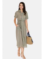 Le Jardin du Lin Lniana sukienka w kolorze khaki rozmiar: 38. Brązowe sukienki Le jardin du lin, bez wzorów, ze lnu, klasyczne, bez kołnierzyka, bez ramiączek, maxi. Za 109.78 zł.