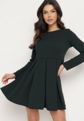 Ciemnozielona Elegancka Sukienka o Rozkloszowanym Kroju Temitonia. Zielone sukienki Born2be, m, bez wzorów, eleganckie, bez kołnierzyka, bez ramiączek, mini, rozkloszowane. W wyprzedaży za 118.99 zł.