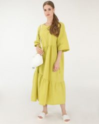 ROZKLOSZOWANA SUKIENKA Z BAWEŁNY. Sukienki Unisono, na imprezę, l, bez wzorów, z bawełny, bez kołnierzyka, bez ramiączek, rozkloszowane. Za 229.00 zł.