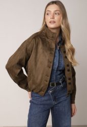 Ciemnobeżowa Kurtka w Stylu Bomberki z Ozdobnymi Guzikami Polimi. Brązowe kurtki Born2be, l, bez wzorów, z jeansu, bez kaptura. Za 199.99 zł.