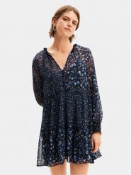 Desigual Sukienka letnia Doque 24SWVW20 Granatowy Relaxed Fit. Niebieskie sukienki Desigual, l, bez wzorów, z syntetyku, bez kołnierzyka, bez ramiączek. Za 319.99 zł.