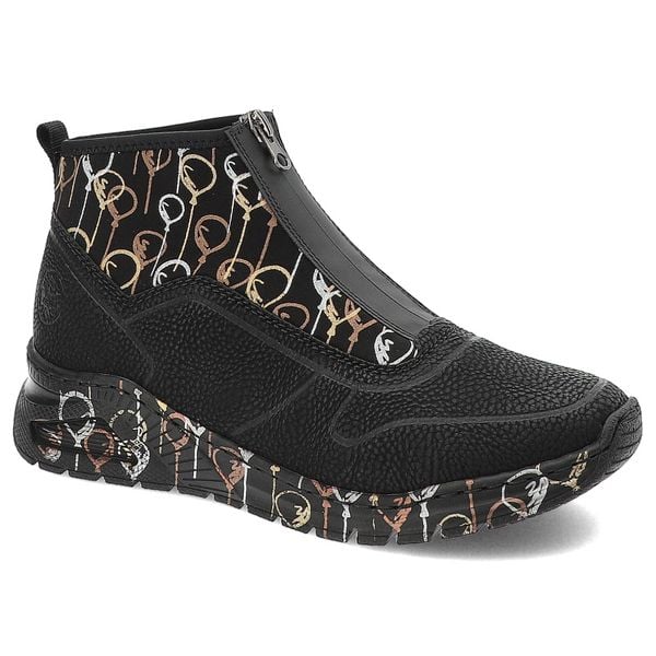 Czarne Botki Rieker Stylowe Obuwie Damskie. Czarne botki Rieker, bez wzorów, z materiału, eleganckie, bez obcasa, bez zapięcia. Za 279.00 zł.