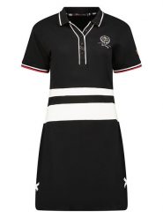 Geographical Norway Sukienka polo "Kyliane" w kolorze czarno-białym rozmiar: S. Czarne sukienki Geographical Norway, na co dzień, s, bez wzorów, bez kołnierzyka, bez ramiączek, mini, proste. Za 83.62 zł.