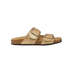 Sandały damskie Geox Brionia. Żółte sandały Geox, bez wzorów, bez obcasa, bez zapięcia. W wyprzedaży za 327.50 zł.