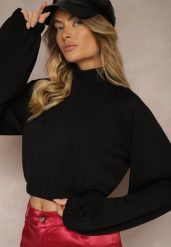 Czarna Krótka Bluza ze Stójką Benola. Czarne bluzy Renee, l, bez wzorów, z jeansu, bez kaptura. W wyprzedaży za 91.99 zł.