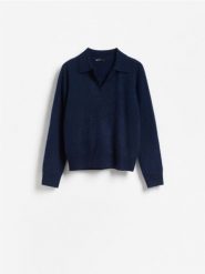 Wełniany sweter - granatowy. Niebieskie swetry Reserved, l, bez wzorów, z dzianiny, bez ramiączek. Za 259.99 zł.