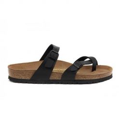 Klapki damskie Birkenstock 071791. Czarne klapki Birkenstock, bez wzorów, z materiału, eleganckie, bez obcasa, bez zapięcia. Za 683.00 zł.