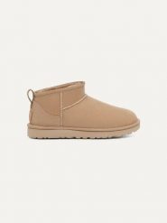 UGG Skórzane botki "Classic Ultra Mini" w kolorze beżowym rozmiar: 41. Brązowe botki UGG, bez wzorów, z wełny, bez obcasa, bez zapięcia. Za 616.40 zł.