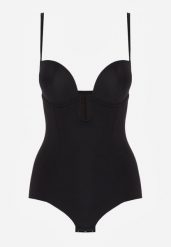 Czarne Bieliźniane Body Modelujące z Wyciętym Dekoltem Theloria. Czarne bielizna modelująca Born2be, bez wzorów. Za 59.99 zł.