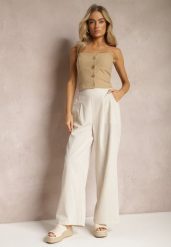 Beżowe Szerokie Spodnie z Lnem z Gumką w Talii Airelttis. Brązowe jeansy Renee, na lato, l, bez wzorów, z jeansu, eleganckie. W wyprzedaży za 55.99 zł.