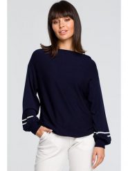 Be Wear Sweter w kolorze granatowym rozmiar: onesize. Niebieskie swetry Be Wear, bez wzorów, ze splotem, bez ramiączek. Za 118.84 zł.