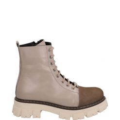BEŻOWE BOTKI 0841217504 BR-TA. Brązowe botki Venezia, bez wzorów, ze skóry, bez obcasa, bez zapięcia. Za 269.00 zł.