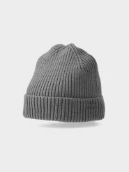 4F Czapka zimowa z dodatkiem materiałów z recyklingu damska S. Szare czapki zimowe 4f, bez wzorów, z materiału. W wyprzedaży za 4.99 zł.