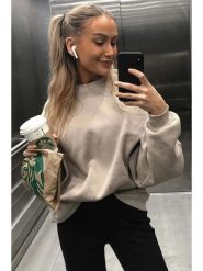 MADMEXT Bluza w kolorze szarobrązowym rozmiar: L. Brązowe bluzy MADMEXT, l, bez wzorów, z bawełny, bez ramiączek, bez kaptura. Za 95.99 zł.