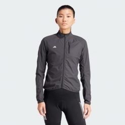 Kurtka do jazdy na rowerze WIND.RDY. Czarne kurtki adidas, bez wzorów, z materiału, sportowe, bez kaptura. Za 479.00 zł.