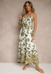 Zielono-Beżowy Kombinezon Wide Leg z Wiskozą na Ramiączkach Iffiane. Zielone sukienki Renee, na co dzień, l, bez wzorów, z wiskozy, eleganckie, bez kołnierzyka, bez ramiączek, proste. W wyprzedaży za 50.99 zł.