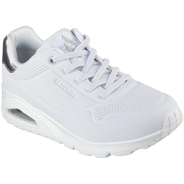Buty sportowe damskie Skechers Uno Shimmer Away. Białe buty sportowe lifestyle Skechers, bez wzorów, z gumy, sportowe, bez zapięcia, skechers sport. Za 371.99 zł.