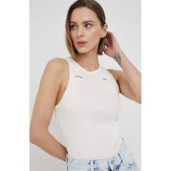G-Star Raw top bawełniany kolor beżowy. Brązowe topy G-Star Raw, l, bez wzorów, z bawełny, retro, bez kołnierzyka, bez ramiączek. Za 139.99 zł.