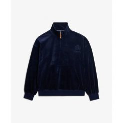 Bluza damska Superdry Country Club. Niebieskie bluzy Superdry, bez wzorów, z weluru, bez ramiączek, bez kaptura. Za 343.30 zł.