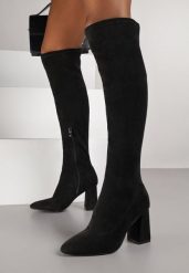 Czarne Kozaki Vices z Imitacji Zamszu na Słupku z Dopasowaną Cholewką Lavie. Czarne kozaki Born2be, bez wzorów, z jeansu, eleganckie, bez obcasa, na obcasie, bez zapięcia. Za 149.99 zł.