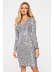 Made of emotion Sukienka w kolorze srebrnym rozmiar: M. Szare sukienki Made Of Emotion, m, bez wzorów, bez kołnierzyka, bez ramiączek, mini. Za 222.99 zł.