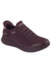 Buty SKECHERS SLIP-INS BOBS SQUAD 4 DIRE STEP Bordeaux. Czerwone buty trekkingowe Skechers, bez wzorów, z materiału, bez zapięcia, na fitness i siłownię. Za 320.99 zł.