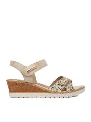 Remonte Sandały CEO-R6266-90 Złoty. Żółte sandały Remonte, bez wzorów, ze skóry, bez obcasa, na koturnie, bez zapięcia. Za 359.99 zł.