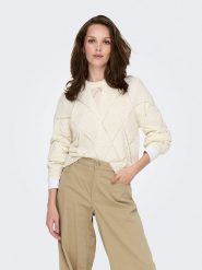ONLY Sweter w kolorze kremowym rozmiar: L. Brązowe swetry ONLY, l, bez wzorów, bez ramiączek. Za 74.99 zł.