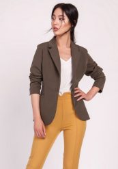 Khaki Klasyczny Żakiet Zapinany na Jeden Guzik. Brązowe marynarki i żakiety Lanti, l, bez wzorów, z materiału, klasyczne, bez ramiączek. Za 245.90 zł.