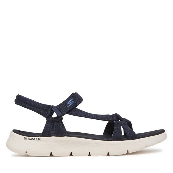 Sandały Skechers. Niebieskie sandały Skechers, bez wzorów, bez obcasa, na płaskiej podeszwie, bez zapięcia. Za 269.99 zł.