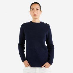 Sweter marynarski damski Tribord. Niebieskie swetry Decathlon, l, bez wzorów, z bawełny, eleganckie, bez ramiączek. Za 99.99 zł.