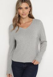 Szary Klasyczny Sweter z Dodatkiem Bawełny i Wiskozy z Dekoltem w Serek Miabellea. Szare swetry Born2be, l, bez wzorów, z bawełny, eleganckie, plus size, bez ramiączek. W wyprzedaży za 50.99 zł.