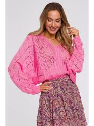 Made of emotion Sweter w kolorze różowym rozmiar: S/M. Różowe swetry Made Of Emotion, m, bez wzorów, ze splotem, bez ramiączek. Za 96.60 zł.
