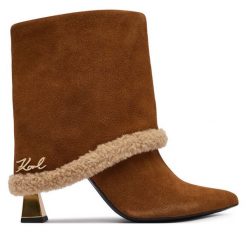 Botki KARL LAGERFELD. Brązowe botki KARL LAGERFELD, bez wzorów, bez obcasa, na słupku, bez zapięcia. Za 1,059.00 zł.