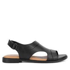 Sandały Lasocki. Czarne sandały Lasocki, bez wzorów, bez obcasa, na płaskiej podeszwie, bez zapięcia. Za 159.99 zł.